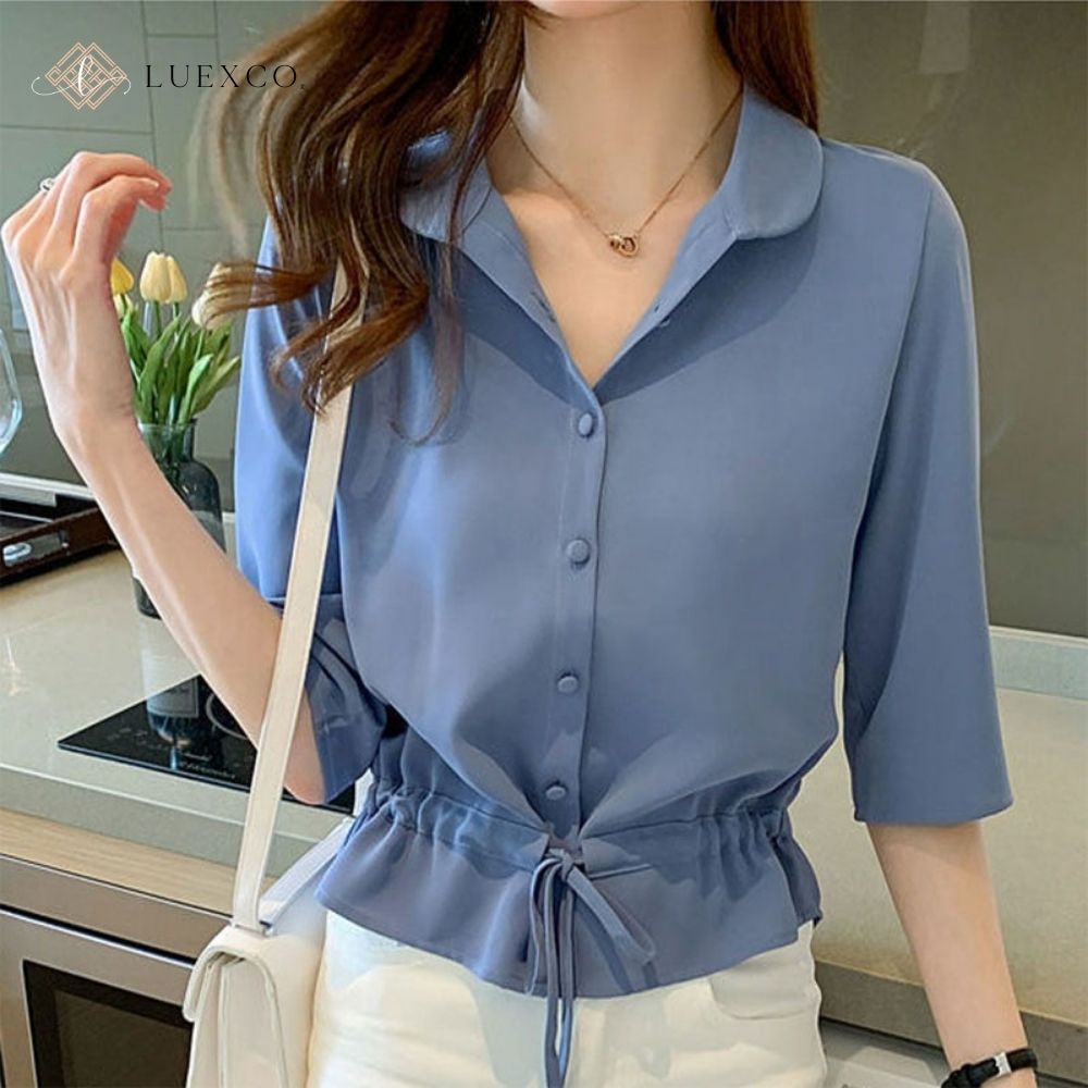 Lovskoo Summer Tops Crop Tops for Women Trendy Cute Shirt Large Short  Sleeve Shirts Striped Pocket Loose Casual Shirt Button Top Blue